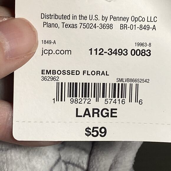 Liz Claiborne Robe Women's Size Large Fleece L/S Long Length Gray Floral NEW - Picture 6 of 6